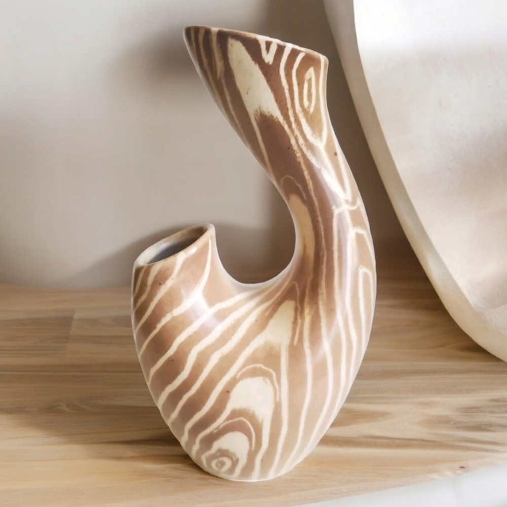 Beswick Vase Twin Horned  Faux Wood Grain #1371 Mid Century Modern